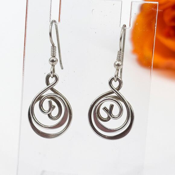Sterling Silver Swirl Twist Dangle Earrings – 1.5" Modern Artisan Style - Picture 1 of 5